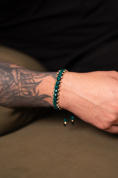 Brazalete Corona - 17 Esmeraldas Naturales Encapsuladas y 32 Esferas de Oro Laminado 18k