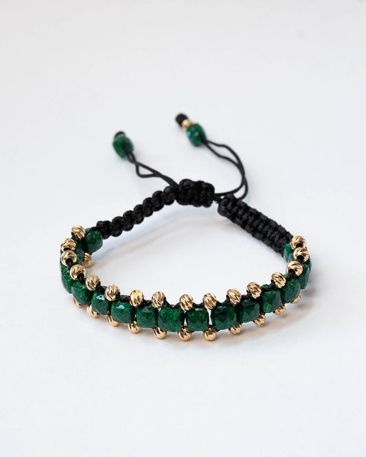 Brazalete Corona - 17 Esmeraldas Naturales Encapsuladas y 32 Esferas de Oro Laminado 18k